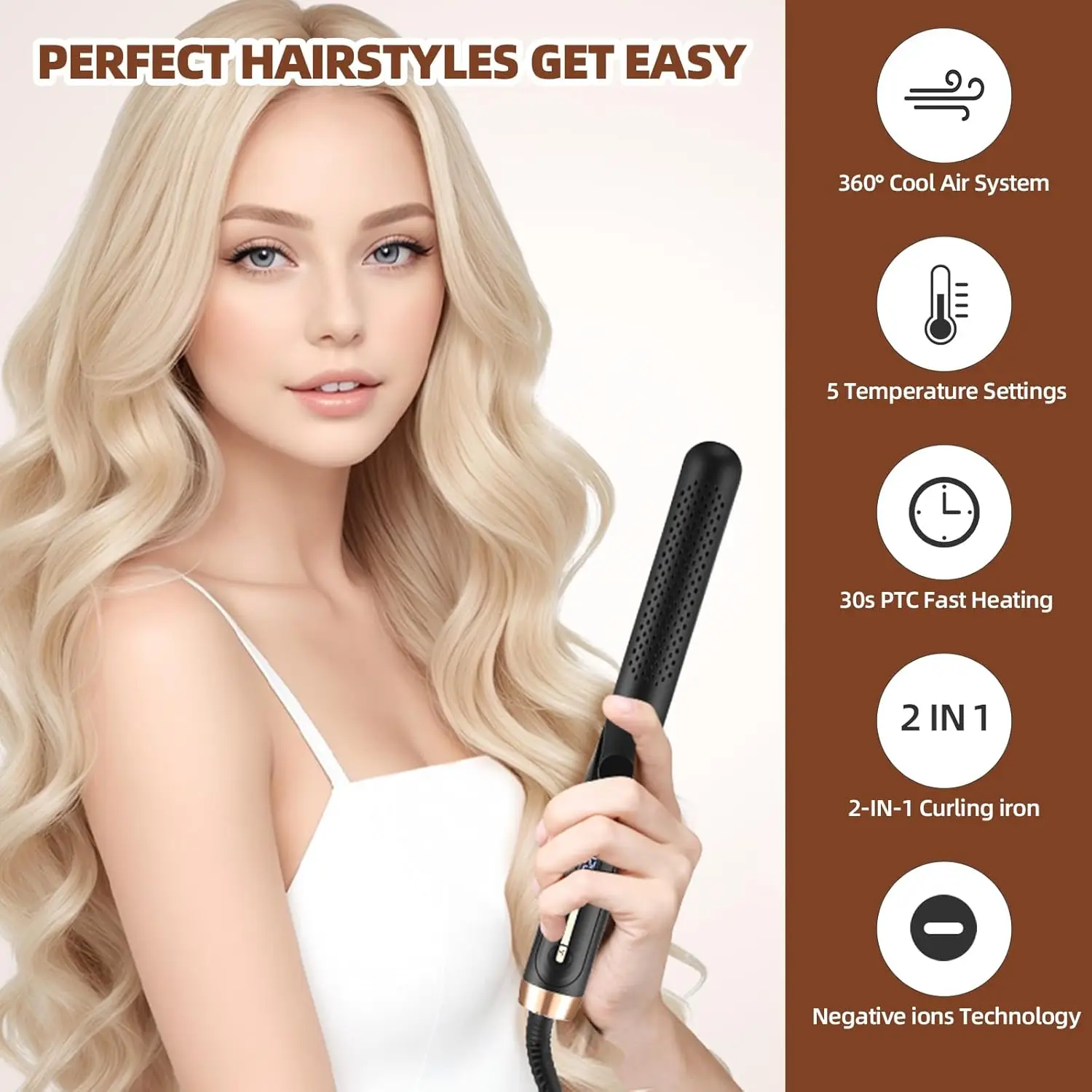 360 Airflow Cooling Air Vents Styler Professional 2 in 1 Curling Iron and Straightener with Ionic Airflow ceramic Flat Iron