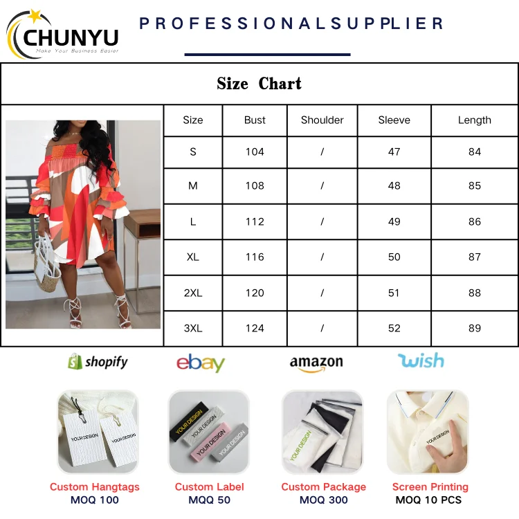 Wholesale Best Sell Products Fashion Casual Fashion One Shoulder Pleated Puff Sleeve Print Dress