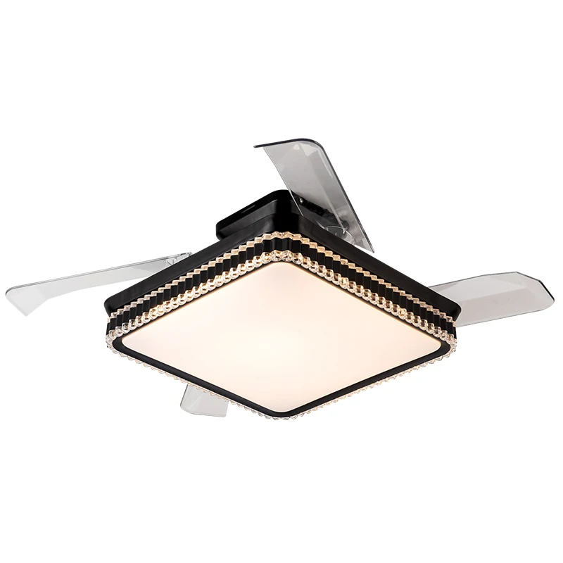 Contemporary rectangle shape ceiling fan lamp 220v ventilation 3 color led ceiling fan with light chandelier