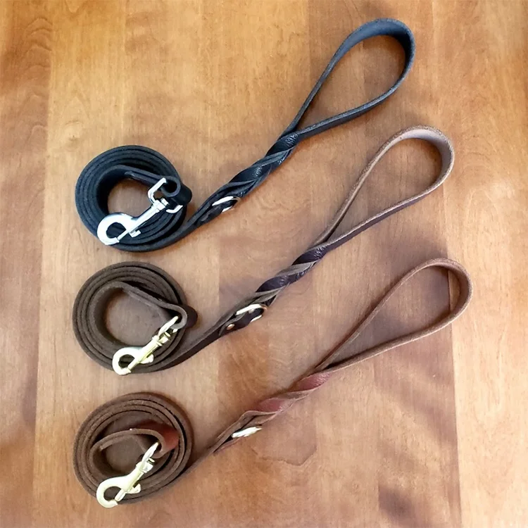 Luxury Braided Leather Dog Leash  Custom Name Outdoor Genuine Leather Leash for Big Dog