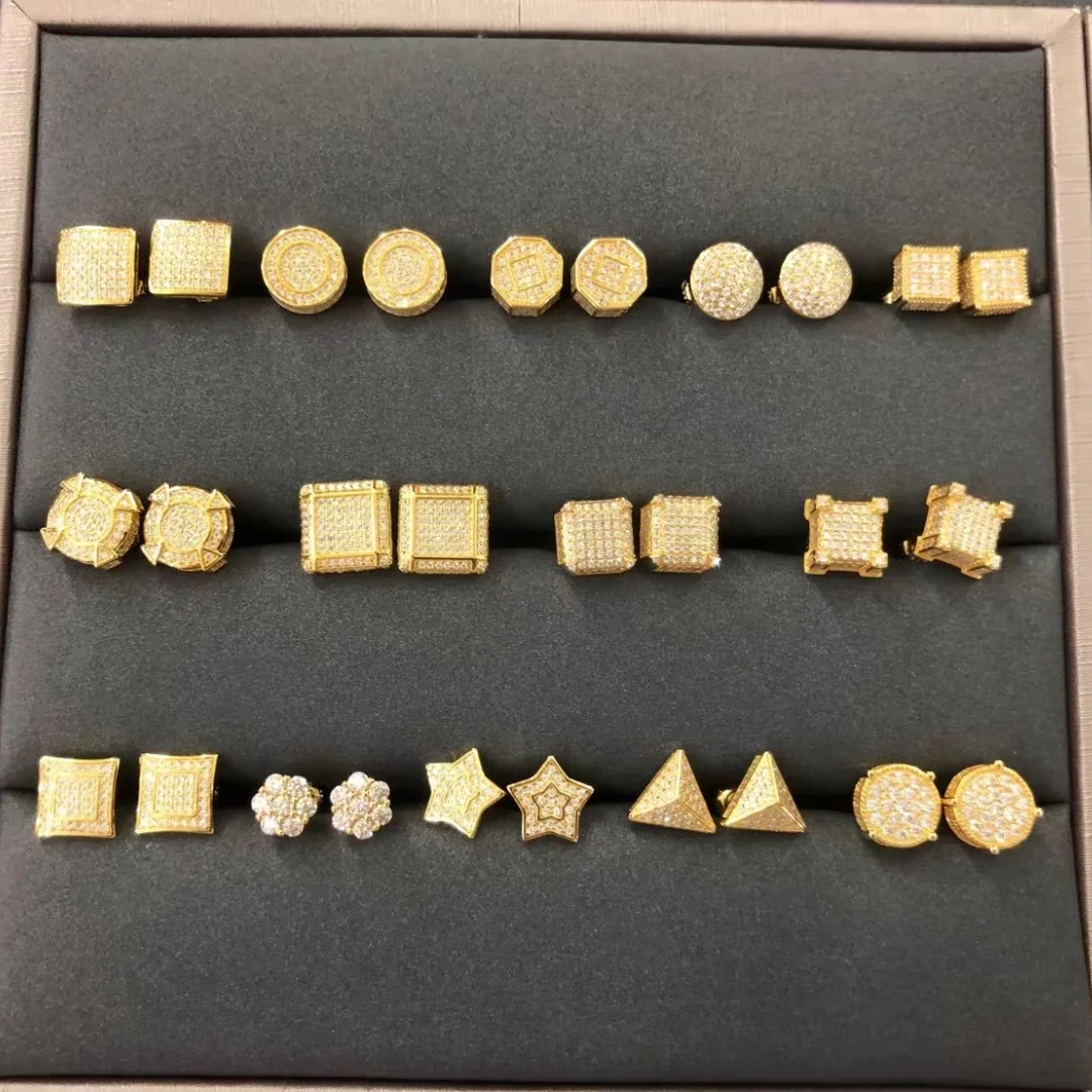 New Gemstone Earring Luxury 925 Sterling Silver Stud Earrings iced out vvs moissanite earrings men sterling silver jewelry