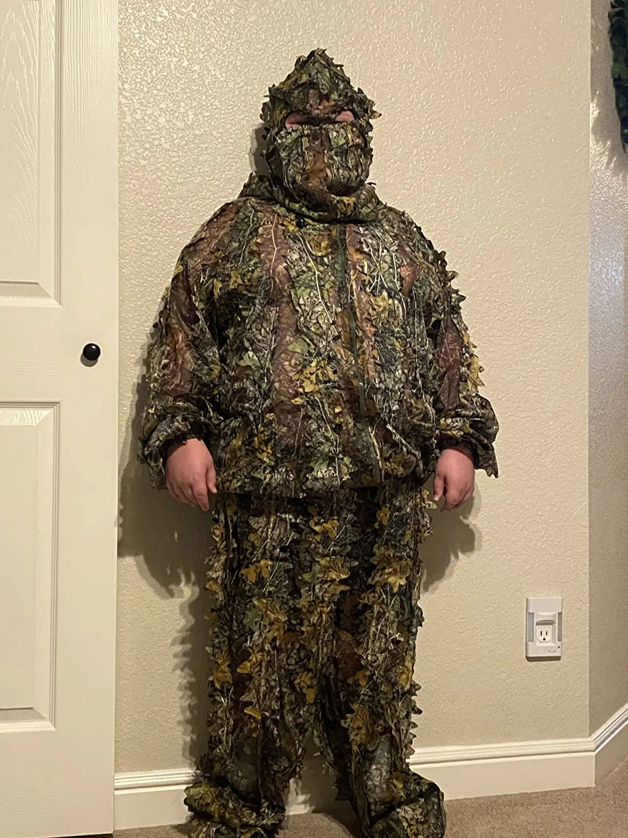 Gujia Woodland Gilly Suit Lightweight Breathable 3D Leafy Camo Jacket Pants Hunting Camouflage Leaf Ghillie Suit for Men Women