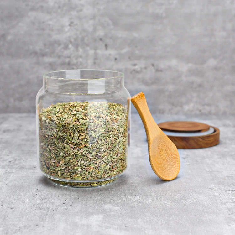 Factory Direct Kitchen Food Wooden Lid Jar Round Glass Jar Supplier For Storage