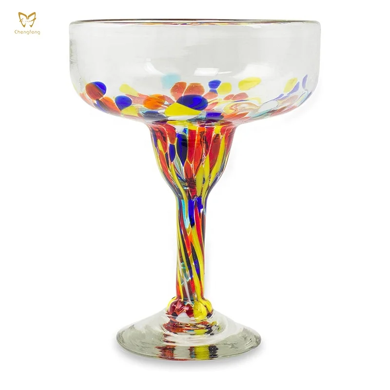 Hand Blown Colourful Cocktail Glass Mexican Art Style