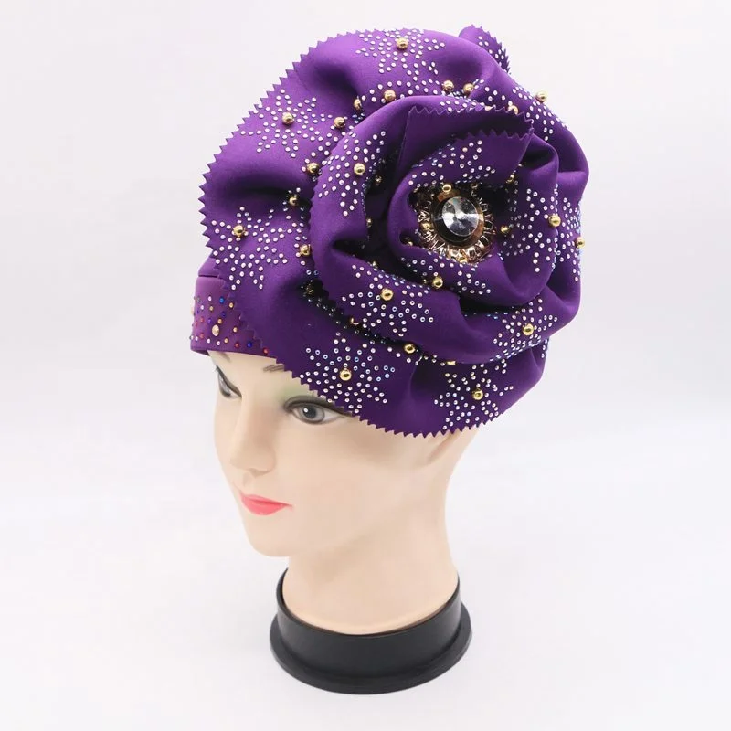 A619 Wholesale Knotted Polyester Muslim Indian Hat Plain Bonnet Chemo Sleep Cap Women Hair Turban