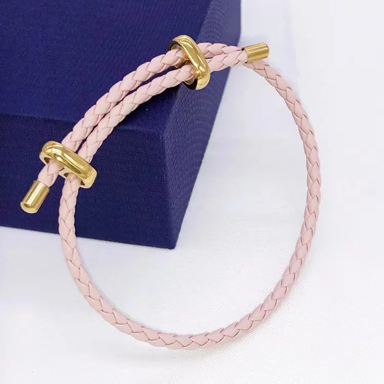 2023Adjustable bracelet Horse eye buckle eight-figure buckle leather rope bracelet hard gold transfer beads fine style hand rope