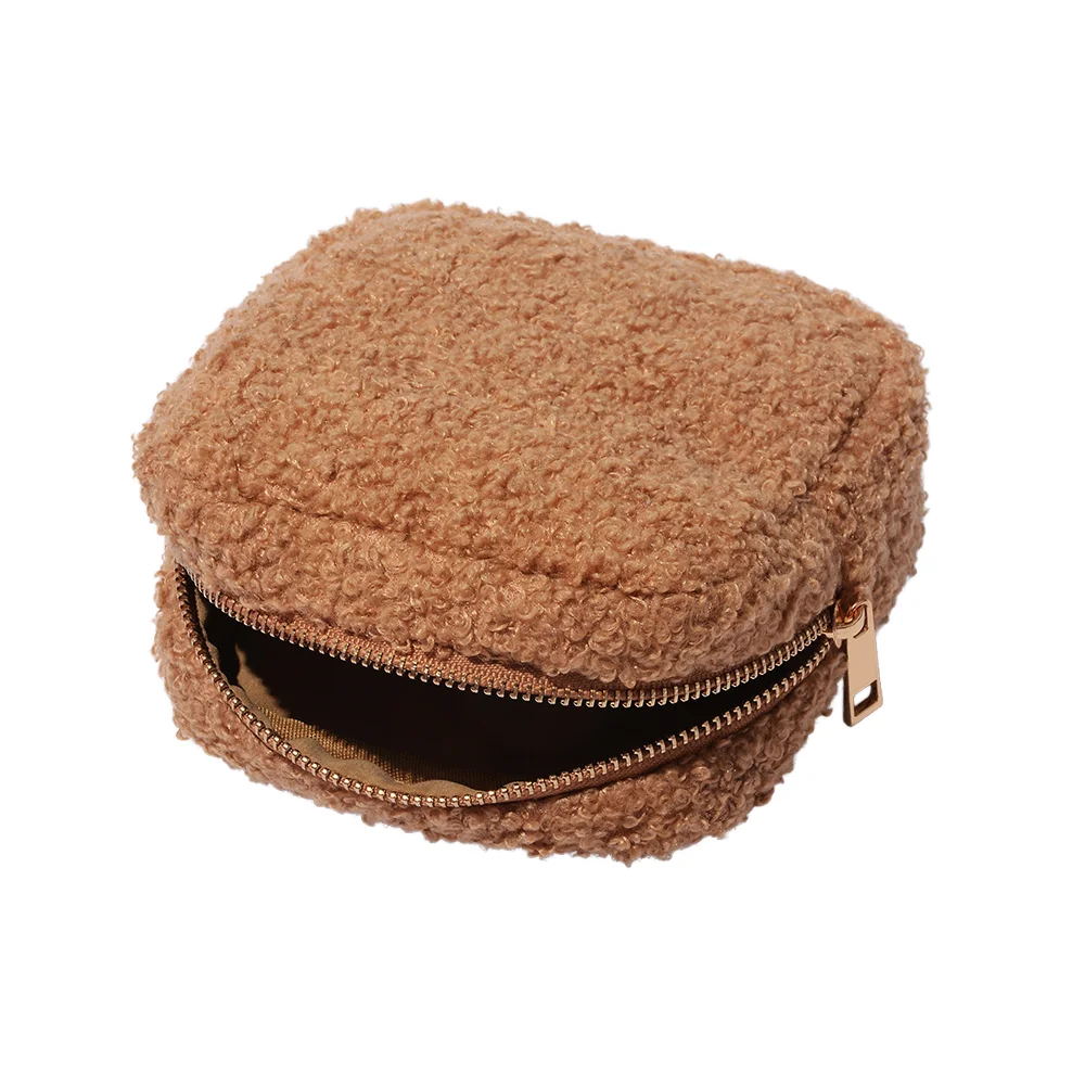 Custom Logo Portable Velvet Makeup Pouch Winter Cosmetic Terry Cloth Travel Bag with Mini Zipper Fashionable