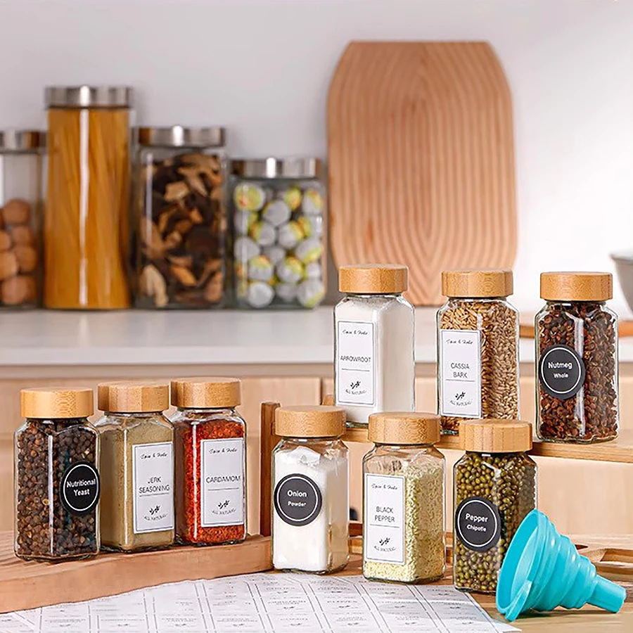 Luxury Kitchen 4oz 6oz Glass Jars Storage Spice Container With Labels Sticker