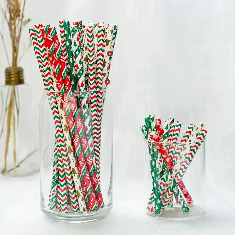 Wholesale custom printed Food Grade Disposable Colorful Striped Paper Drinking Straw Christmas Paper Straws