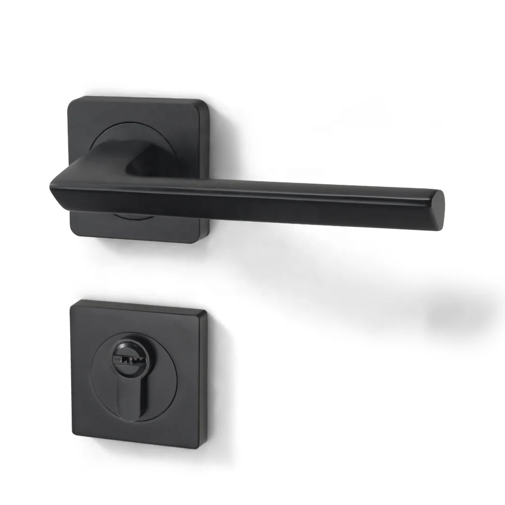 Yonfia A8231R10 matt black solid aluminium interior door handles home bedroom mortise lever door handle black for wood door