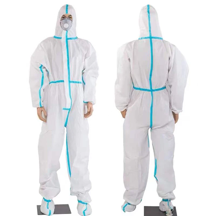 Customized TYPE 4/5/6 Disposable Dustproof SF Nonwovwn Coverall With Blue Tape