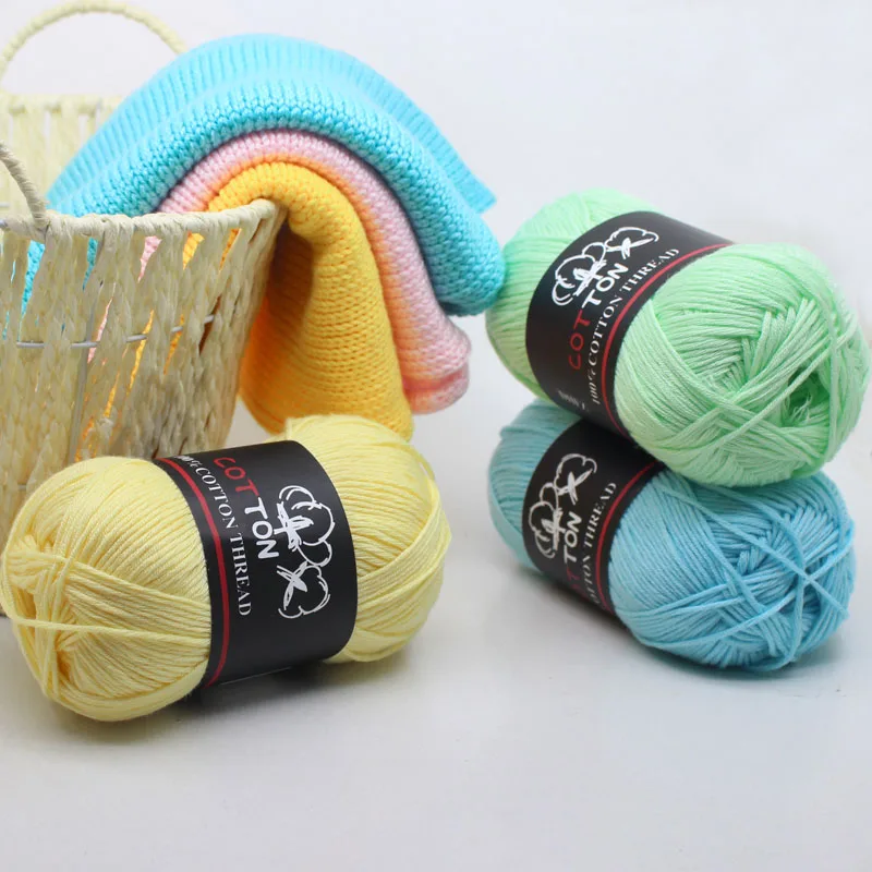 High Quality Wholesale Multi Color 8ply 50g 100g Ball Soft Worsted 100% Pure Cotton Yarn for Baby Hand Knitting Crochet Yarns