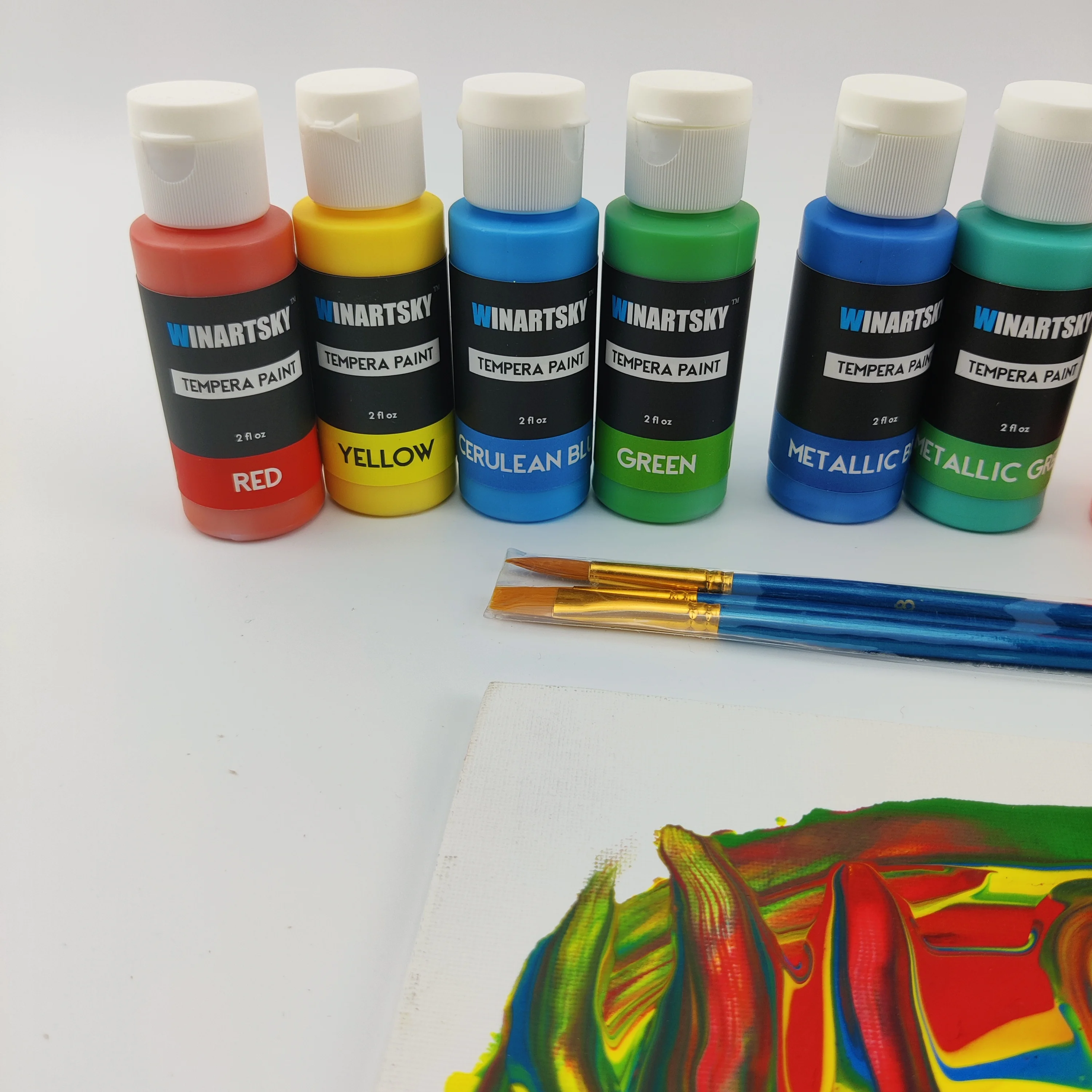 10 Colors 60ml with 3 brushes Washable Tempera Paint Set  for Kids