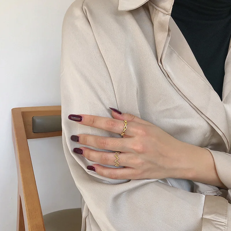 Wmja457 V Beads Curve Thin Ring Korean Style Simple Design 925 Sterling Silver Material