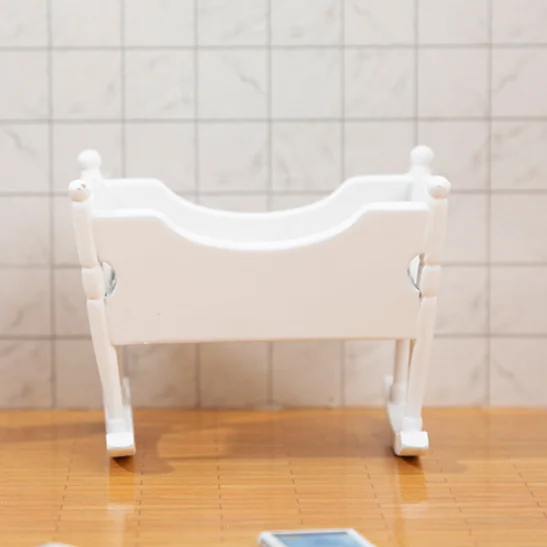 Dollhouse Wood Cradle Tiny Little Baby Doll Sleeping Wooden Crib Miniature Wooden Doll Rocking Cradle for Children Kids Toddler