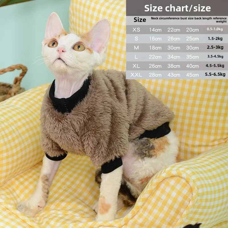 Moorspet XL Striped Pattern Cat Clothes Winter Heattech German Fleece-Lined Cotton Coat for Kitten Shorthair Anti-Shedding