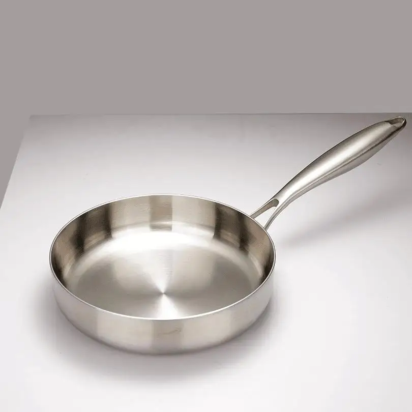 Three layer steel thickened uncoated frying pan exquisite flat bottomed small pan for household use
