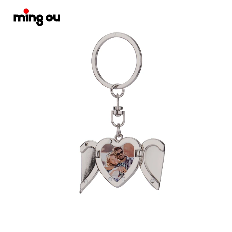 Love Magic Photo Locket keychain Memory Sublimation Angel wings locket keychain