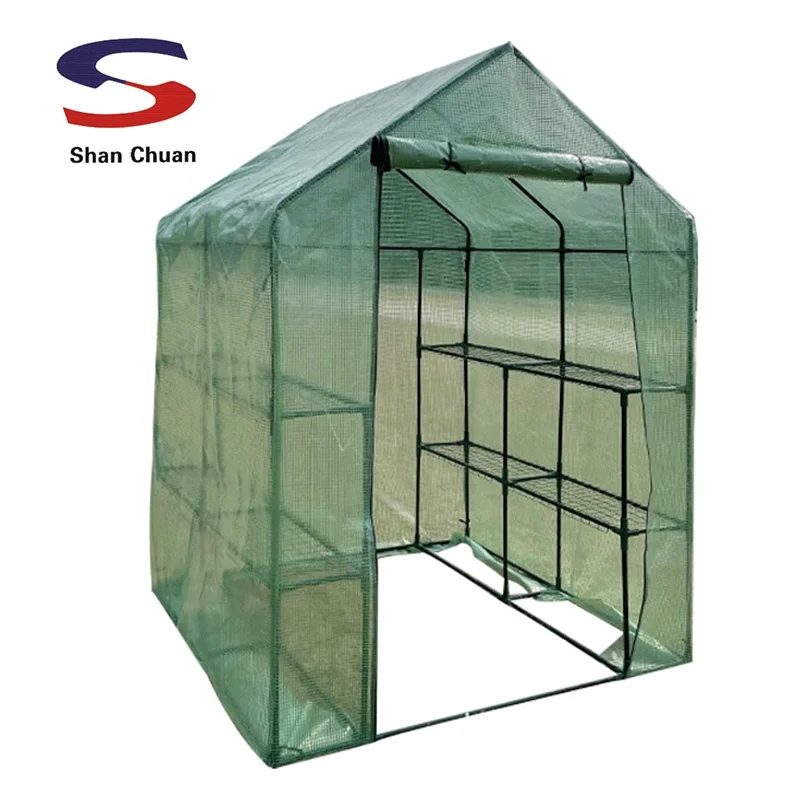 PE PVC Plastic Garden Grow Green Walk-In Greenhouse Tunnel Mini 3 Tier 8 Shelves Portable Walk In Greenhouse