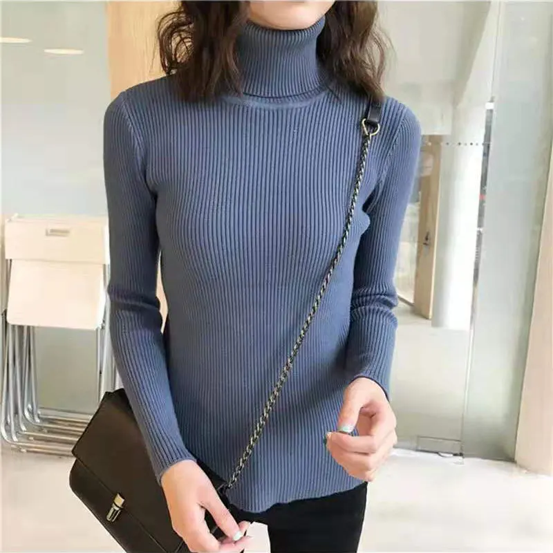 Custom Wholesale Solid Color Autumn Winter Turtle Neck Knit Sweater for Women