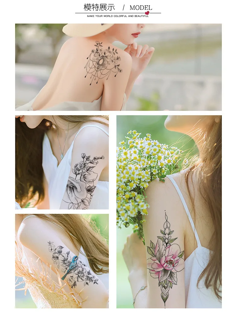weimei Hand Rose Peony Sexy Flower Tattoo Sticker for Girls Black Temporary Tattoo Designs Realistic Tattoo Stickers