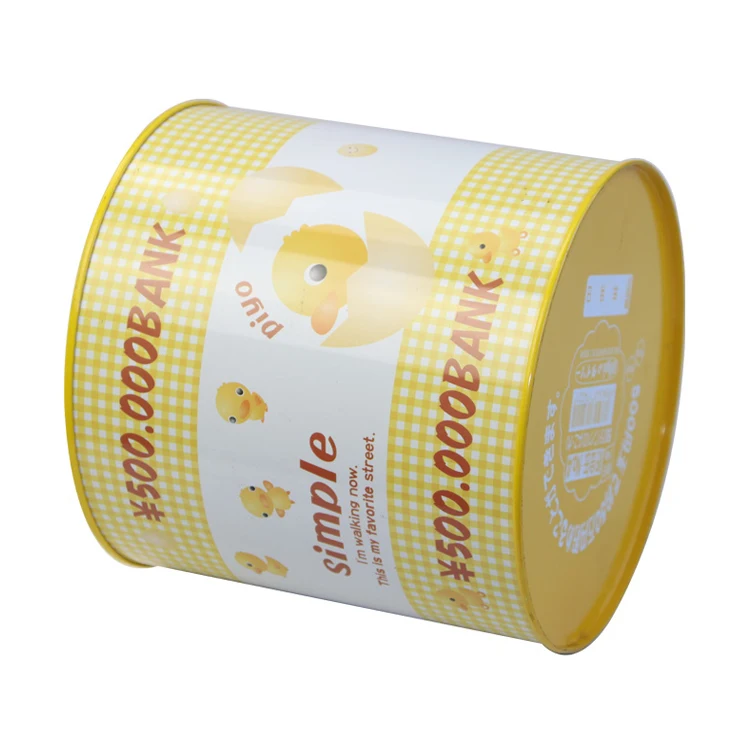 Round shape cute printing unique coin banks promotional coin saving bank for Children