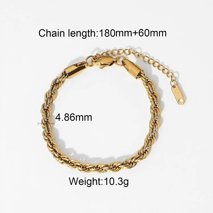 Non tarnish Stainless Steel 18k Gold Plated Women Men Chunky Cuban Rope Chain Link Bracelet Design Jewelry