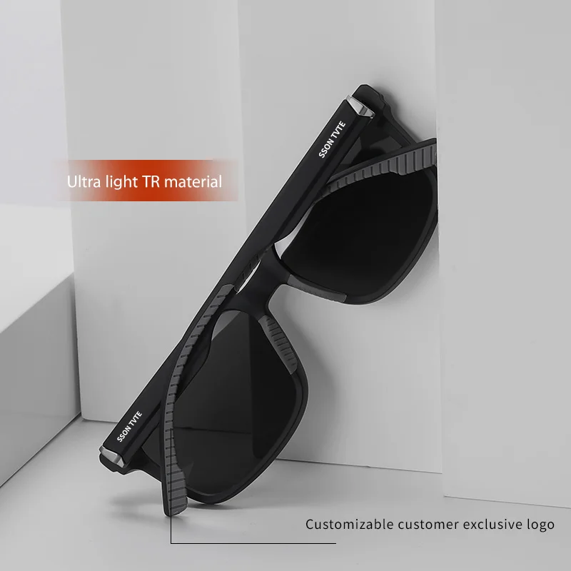 Retro Rectangle Black TR Frame Dark Lens Sunglasses Custom Logo Rubber Tips Men Women Polarized Sunglasses 2024 UV400