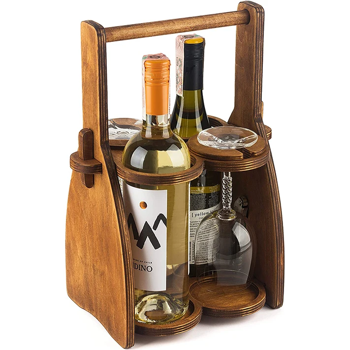 Wine storage stand Drink Wooden Wine Holder Acacia Wood Wine Bottle Glasses Caddy for beer