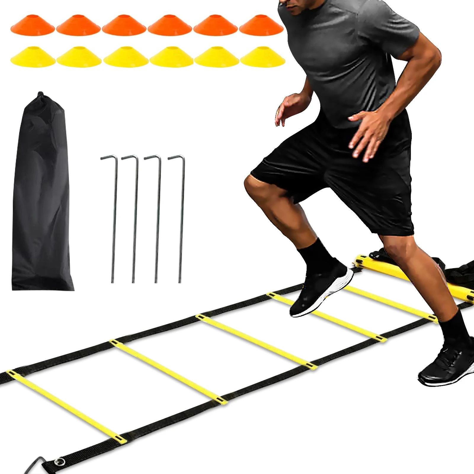 dibikou Agility Ladder Speed Training Ladder,6M 12 Rung Speed Ladder with 12 Cones 4 Stakes and Carry Bag-Football Training Equi