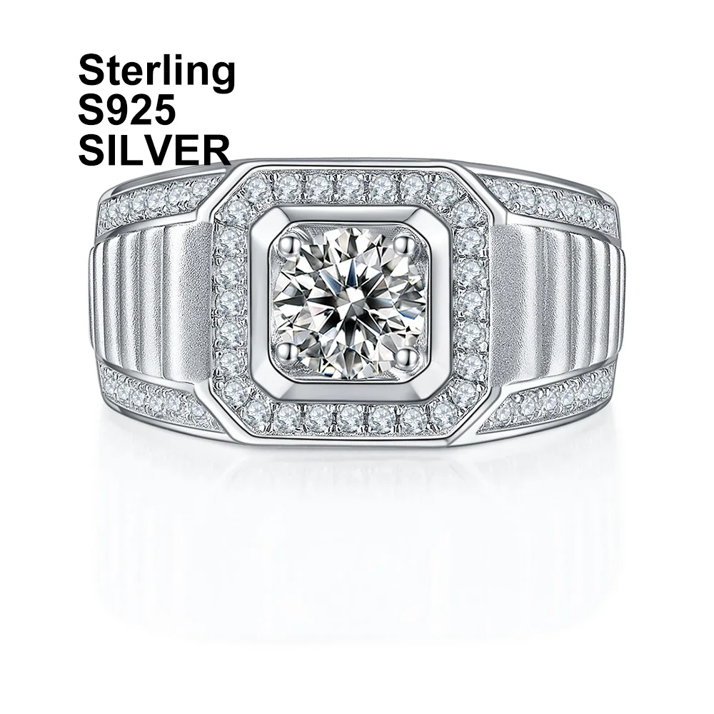 SKA S925 silver plated white gold set 1ct moissanite diamond silver ring