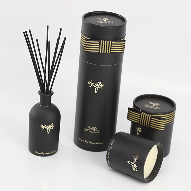 Wholesale  popular black tubular wedding gift candle box luxury soy wax scented glass jar candles