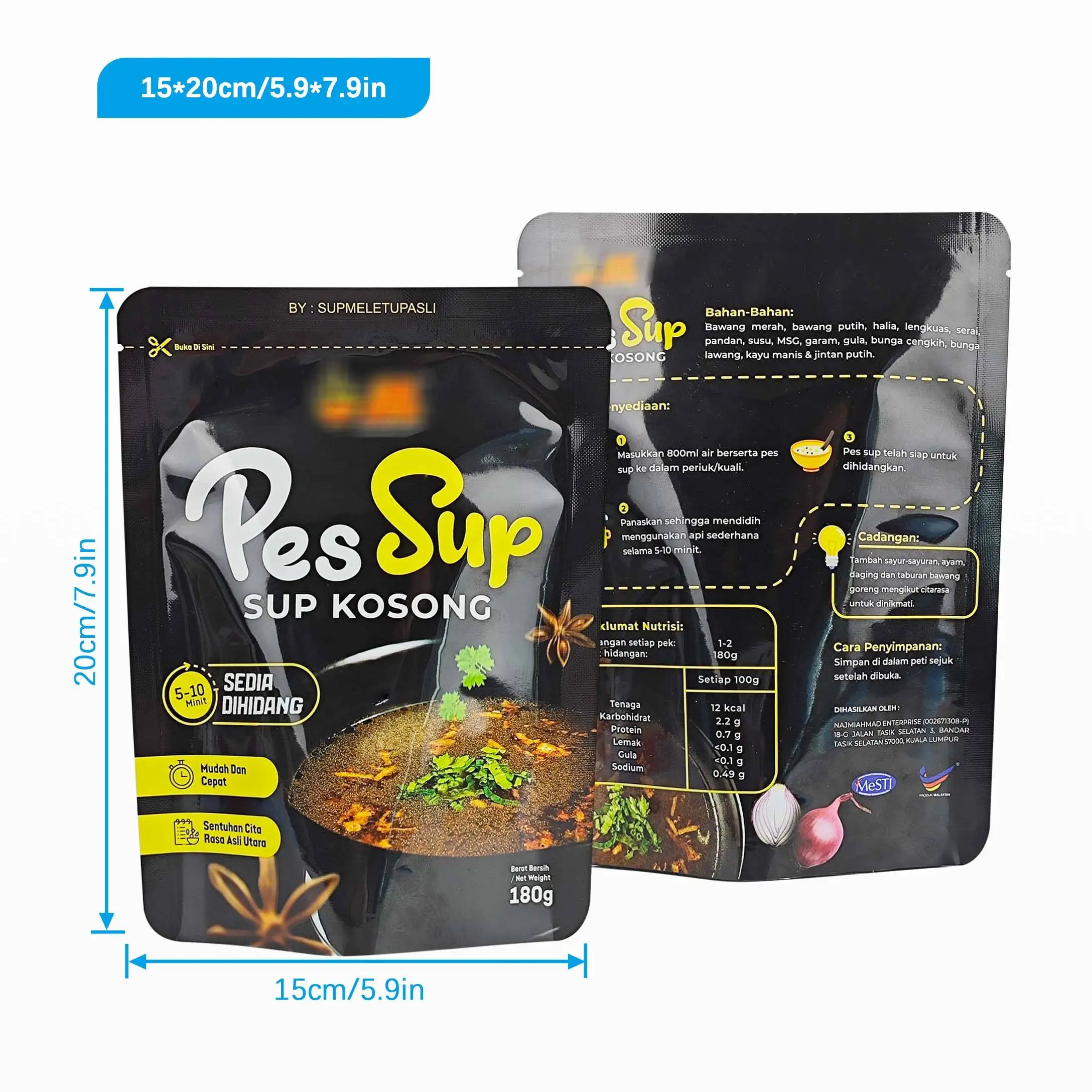 Custom Food Flexible Packaging High Temperature 3 Side Seal Cooking Bag Pet/Al/Pa/Rcpp Moi Moi Resistance Retort Pouch For Soup