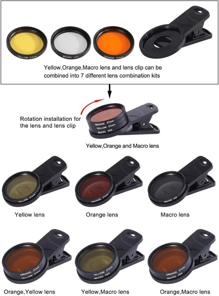 
universal mobile camera aquarium coral lens yellow orange filter kits 
