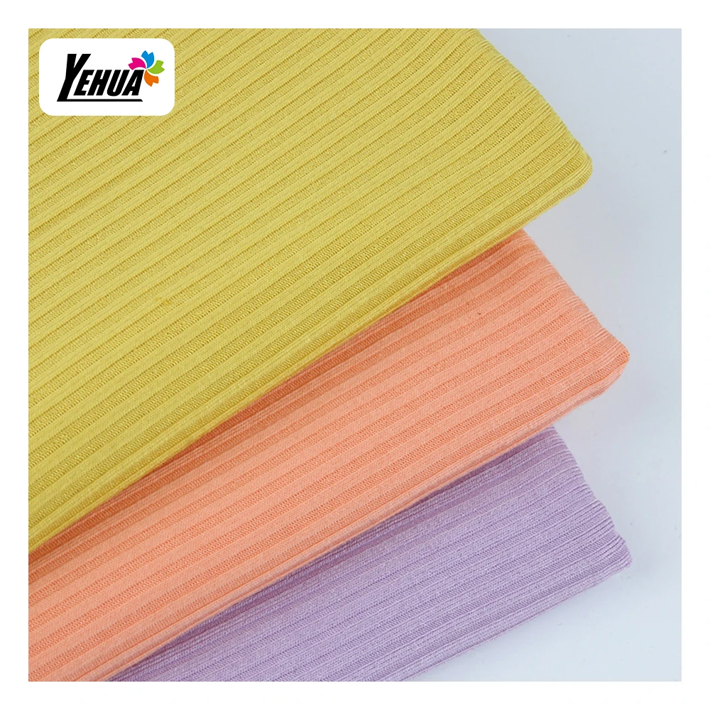 wholesale ribbed 95 polyester 5 spandex  knitted 2*2 rib fabric for tops