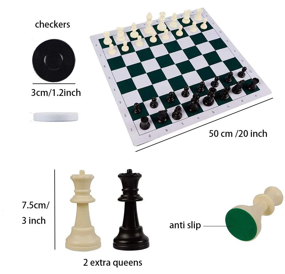 2 in 1 Outdoor Play Portable Cloth Rubber Roll Up Chess Board with Checker Chess