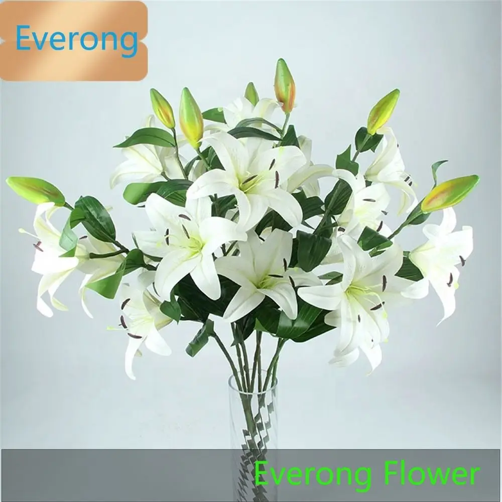 X-1125 100CM Colored Lilies White 3 Heads 1 Bud Artificial Silk Tiger Lily Flowers