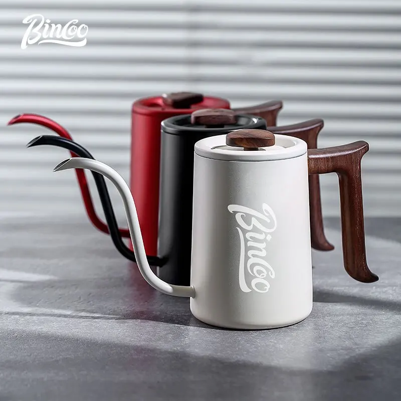 BINCOO Hand Brew Coffee Pot Stainless Steel Wooden Handle Home Kettle With Fine Spout 700ML