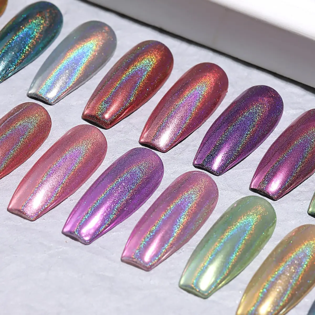 10 Colors Holographic Nail Powder Iridescent Metallic Mirror Laser Effect Magnetic Chrome Powder Wholesale For Nail Art