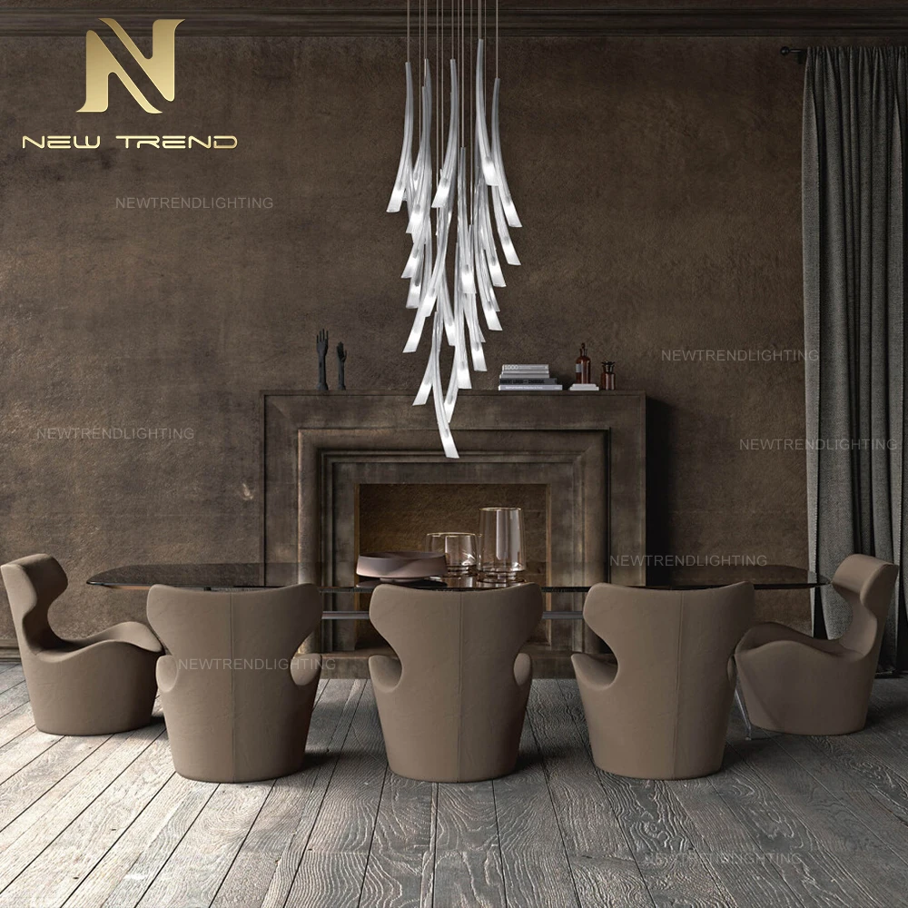 Hot Selling Villa Living Room Dining Room Staircase Decorative Metal Glass Tubular LED Chandelier Light