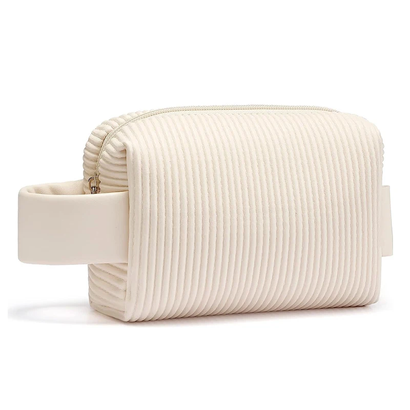 Leather PU Cosmetic Beauty Zipper Bag for Purse Travel Handy Makeup Pouch for Women Girls