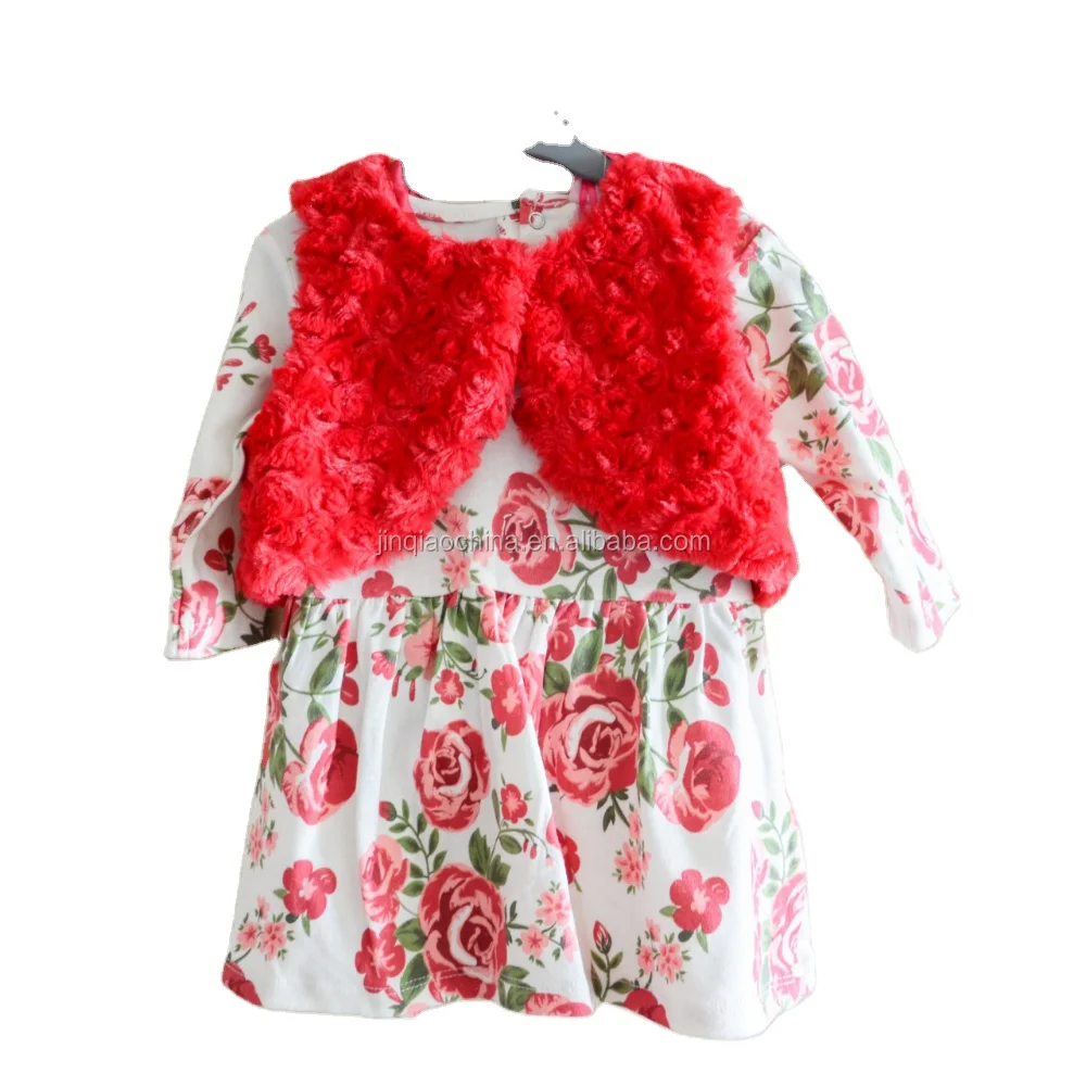 Formapolyesterojacquardaby Girls Party Dress Sleeveless Dress Children Frocks Woolen Caps Designs Baby Mihomeem Service Red Mini