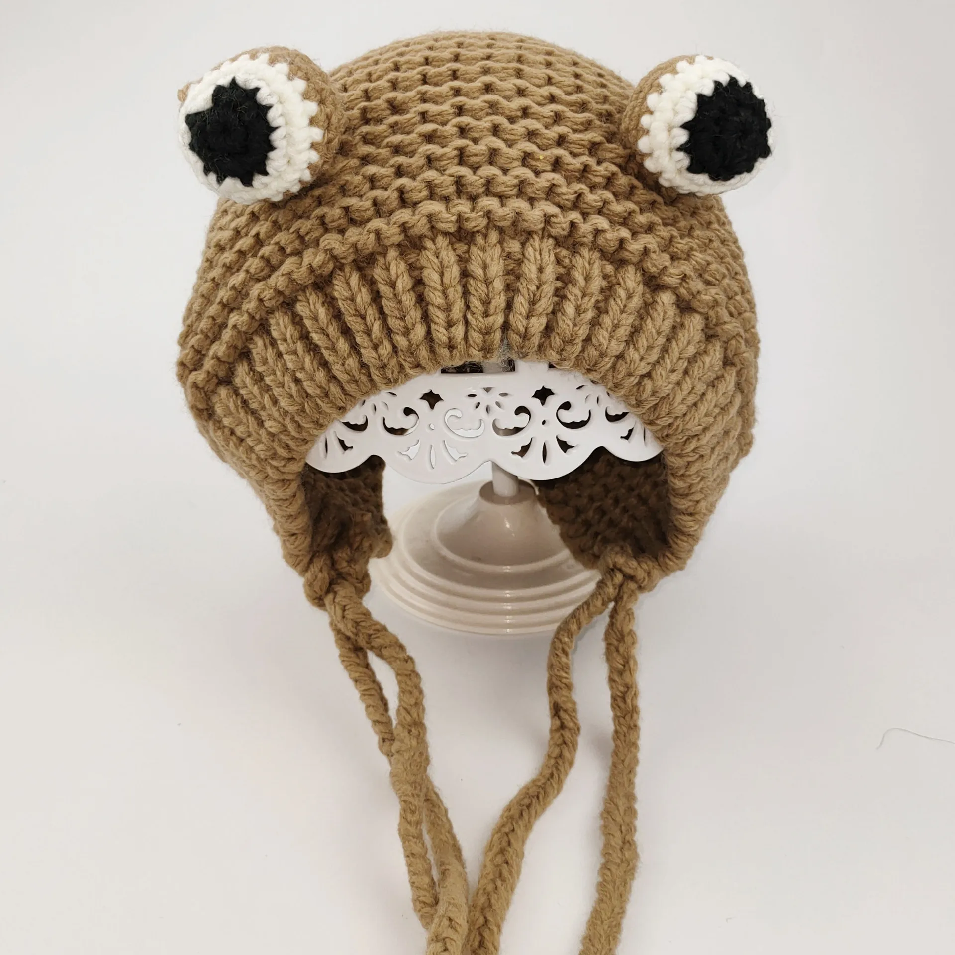 BSBH Children Outdoor Crochet Knitted Frog Headband Hat Beanie Cute Cartoon Big Eyes Frog Hats Winter Earflap Baby Kid Funny Cap