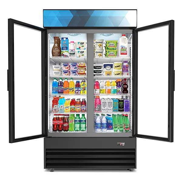 Cheap Price Supermarket Refrigerated Showcase 2 Glass Doors Vertical Cold Drink Cooler Display Freezer