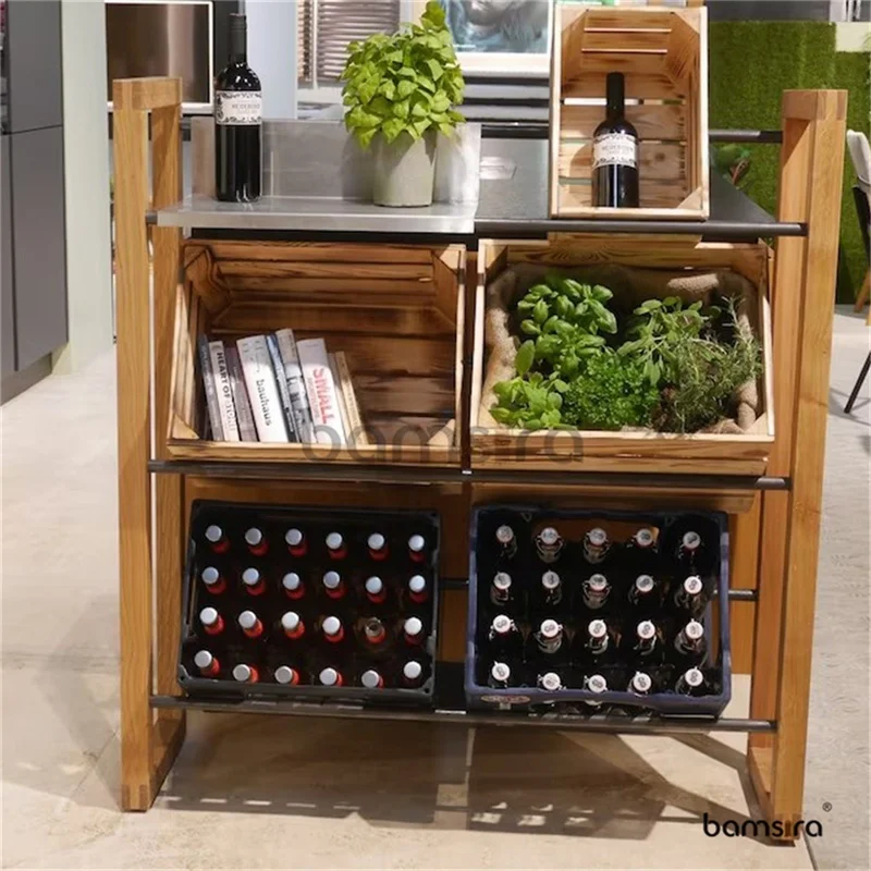 Wooden Beverage Crate Rack - 6 Crates - Solid Oak Beverage Rack - Crafted in the Alps