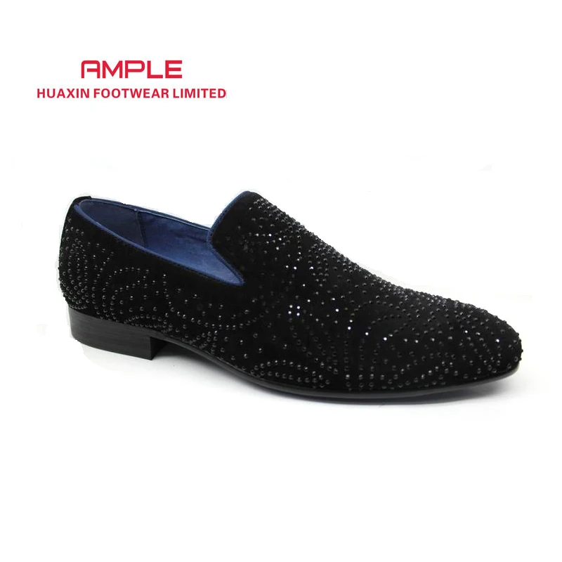 Sede shoes with diamond italian design men full black shoe for men