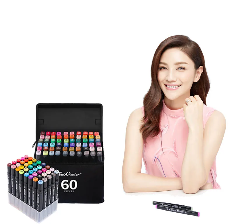 manufacturer Wholesale Touchcolor 60 color set Dual Tip Alcohol Oil Drawing Permanent Ink Marker Pen double-headed Broad