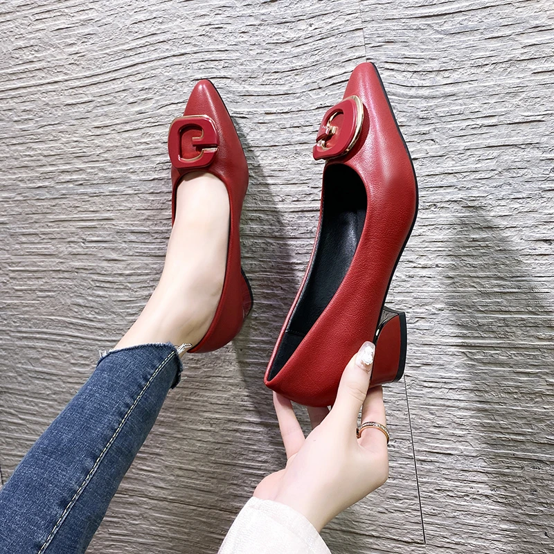 China Wholesale Custom Stylish Ladies Block Shoes Office School Shoes Thick Mid Heel Shoes For Women