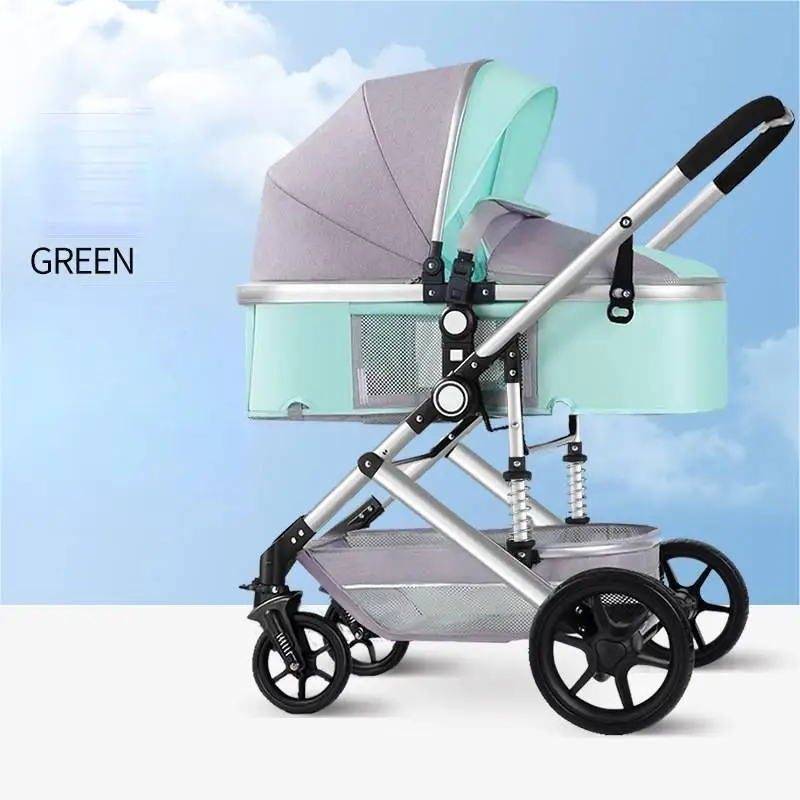 JXB Hot Selling Style High Landscape Five-Point Seat Belt Flat Lay Two-Way Baby Stroller With Large Storage Basket