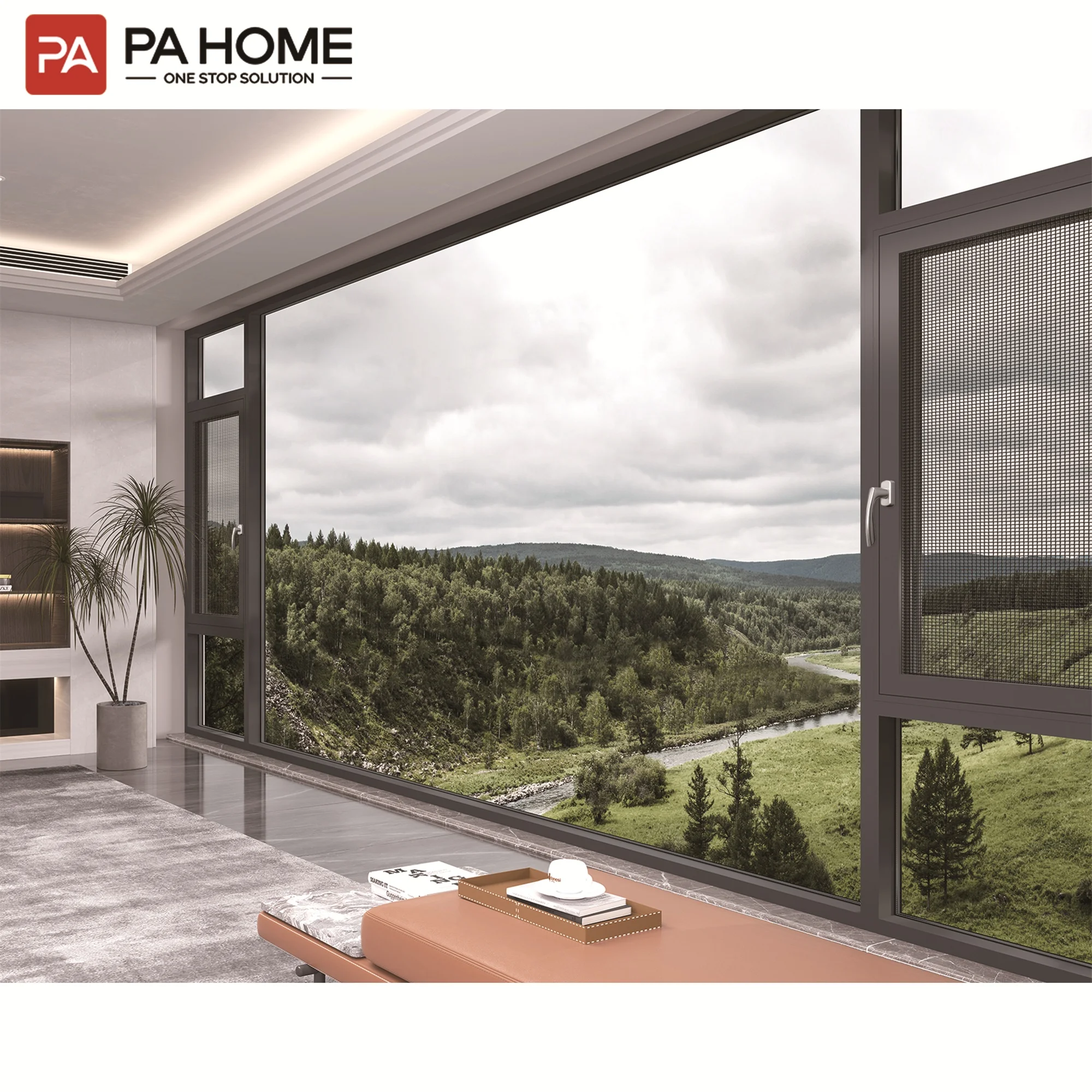PA villa custom pvc casement slide floor to ceiling aluminum fixed glass window